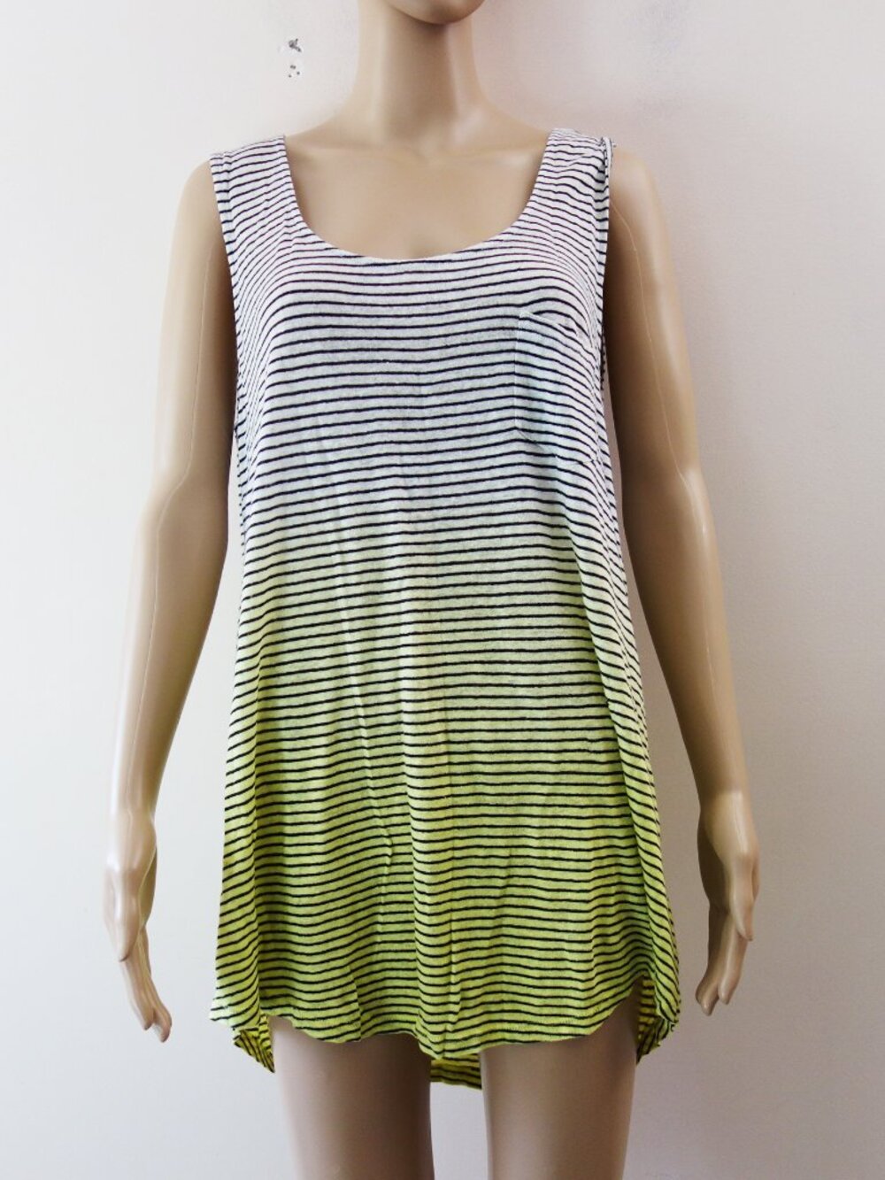 Market & Spruce 100% linen Relaxed fit Stripes Grey to Green Gradiant dress (M)